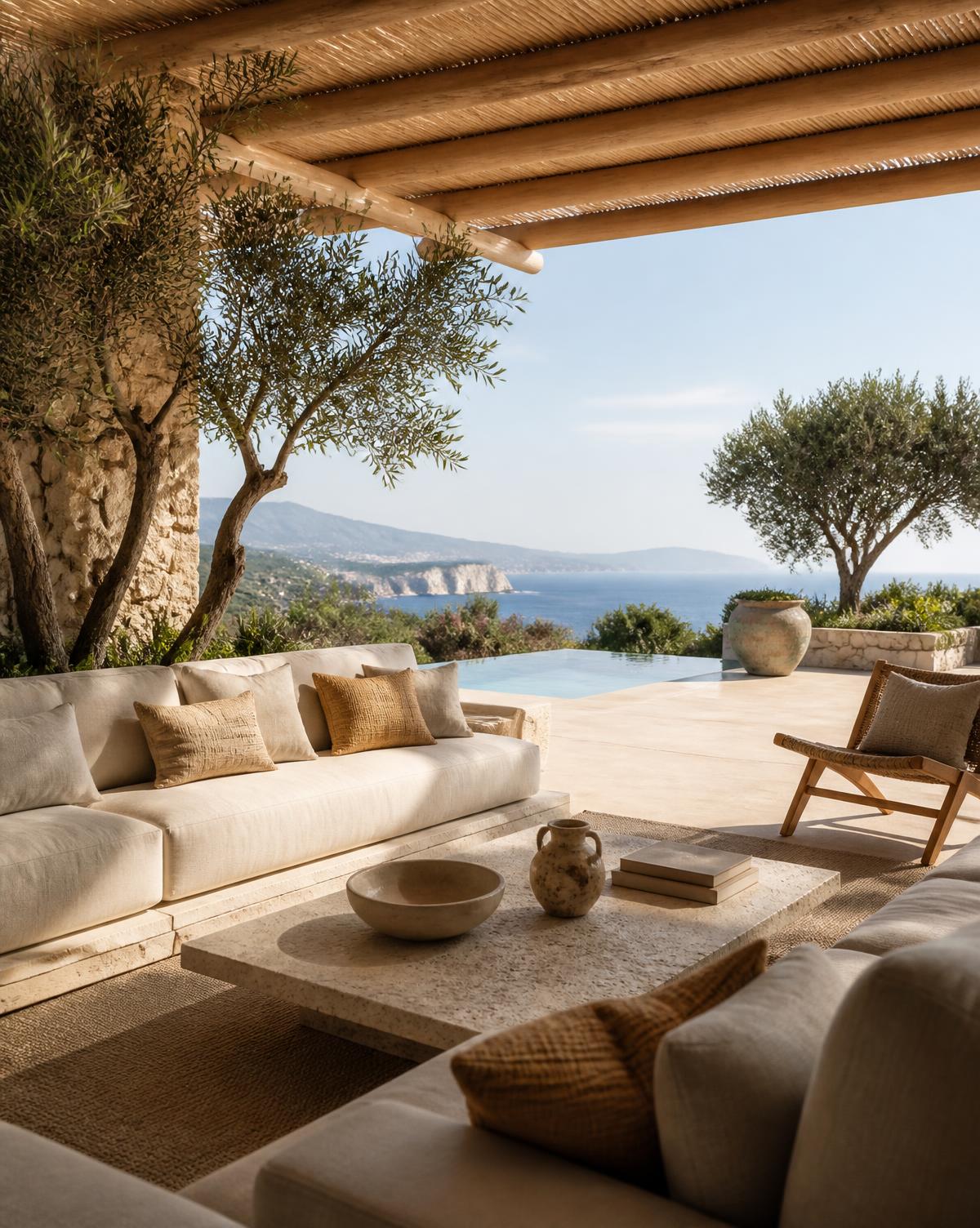 Terrasse d’une villa méditerranéenne avec vue sur la mer